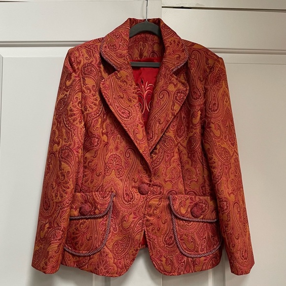 Hanna & Gracie Orange Pink Paisley Tapestry Boho Office Bright Fun Blazer Jacket - Picture 1 of 15